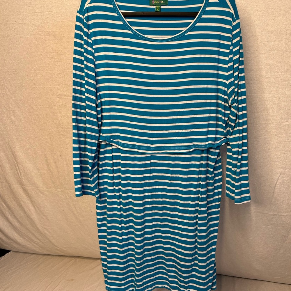 Blue Long Sleeve Crew Neck Nursing Top